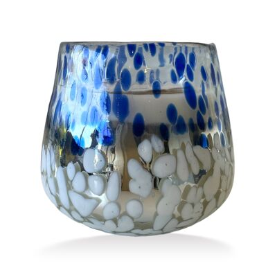 Blau gesprenkelte 100-Stunden-Vasenkerze aus Glas