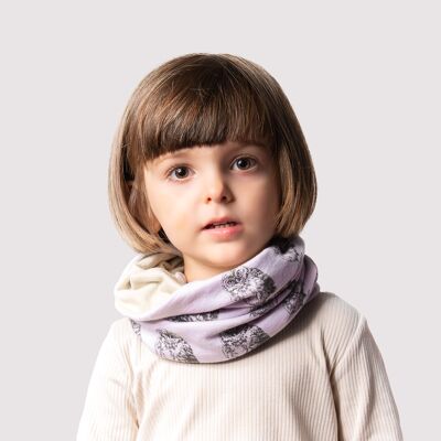 Pañuelo tubular reversible infantil mochuelo - violeta + beige