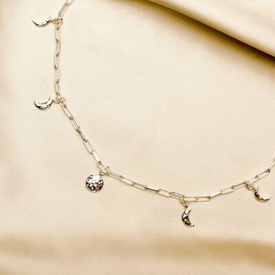 Amaris Halskette - gehämmerte Mondphasen Silber
