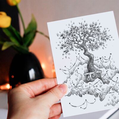 Biglietto di auguri a tema albero bonsai | A6 | Sensazione morbida al tatto