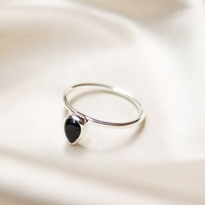 Bague Neptune - goutte onyx argent