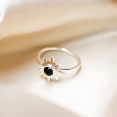 Aurora ring - sun ring onyx silver