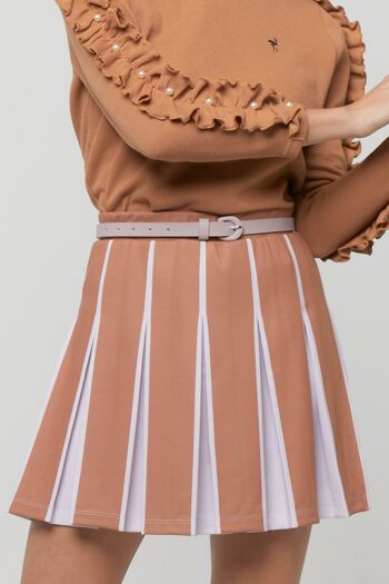 Falda Plisada con Cintura Elástica, Minifalda Plank Marron Meraki/Lila Bicolor 1
