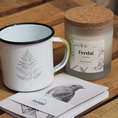 Bougie parfumée & Mug en acier émaillé & Carnet de poche (pack fête des mères)