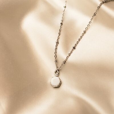 Myra necklace - hexagon marble stone silver