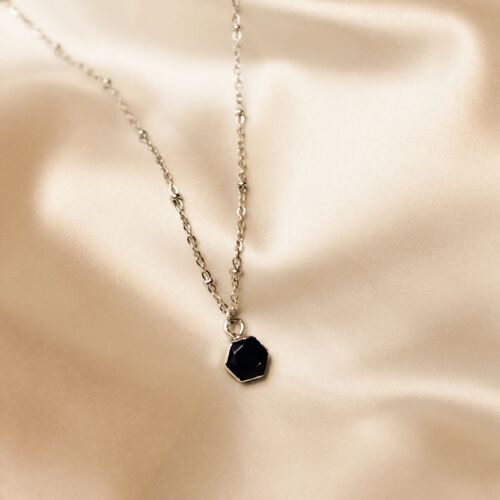 Myra necklace - hexagon black stone silver