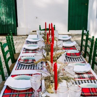 Resin-coated cotton stain-resistant placemat - Black gingham print and black trim - Medium square - 2 units