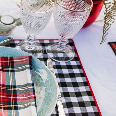 Resin-coated cotton stain-resistant placemat - Black gingham print and red trim - Medium square - 8 units