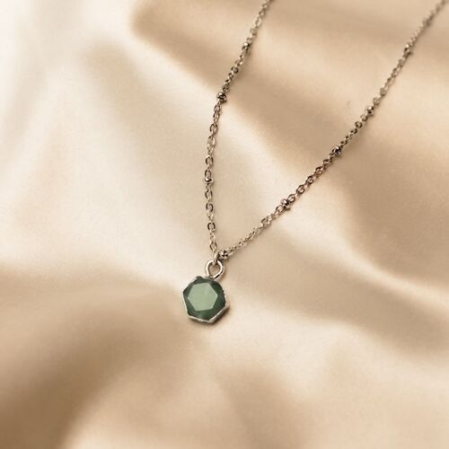 Myra necklace - hexagon green stone silver