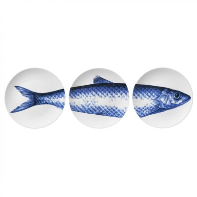 Borden met Vis (3 stuks) - Heinen Delfts Blauw
