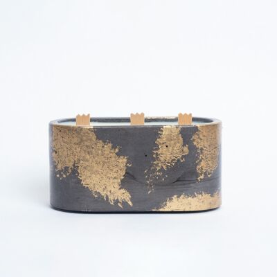 XXL CANDLE - 3 wooden wicks - Anthracite concrete & Golden patina