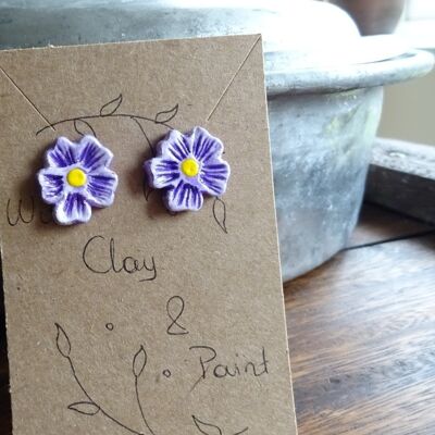 Clous fleurs myosotis, petits clous fleuris en argile - violet