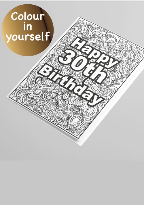 Happy 30th Birthday Colour in yourself, activity Greetings Card