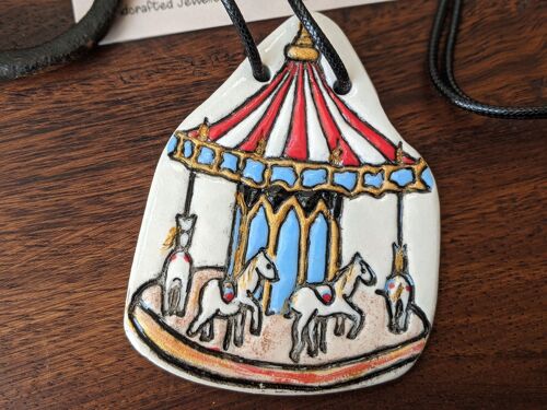 Carousel clay necklace, Merry-go-round statement necklace, fairground scene jewellery