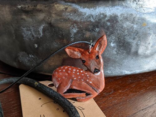 Deer hand painted clay necklace, wild animals jewellery