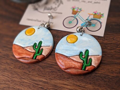 Desert landscape earrings, handmade air dry clay earrings