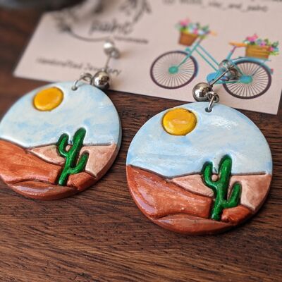 Desert landscape earrings, handmade air dry clay earrings