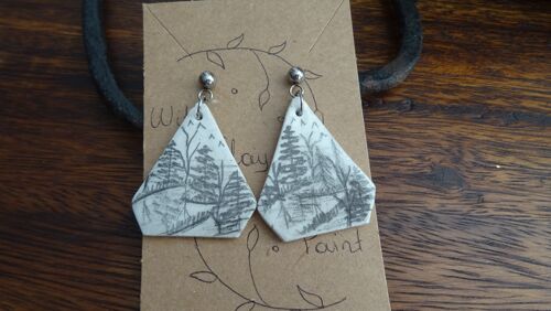 Pencil landscape earrings, triangle air dry clay earrings