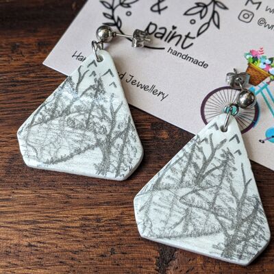 Pencil landscape earrings, triangle air dry clay earrings