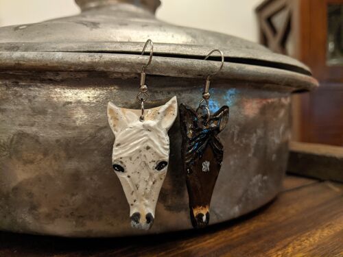 Horses sculpted clay drop earrings, animal earrings