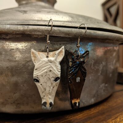 Horses sculpted clay drop earrings, animal earrings