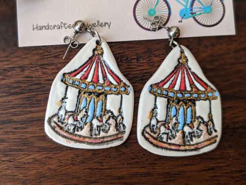 Merry-go-round carousel air dry clay earrings
