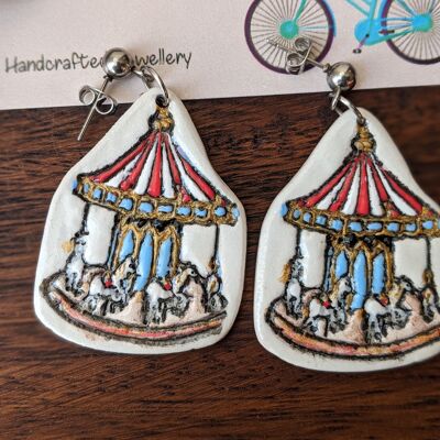 Merry-go-round carousel air dry clay earrings