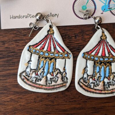 Merry-go-round carousel air dry clay earrings