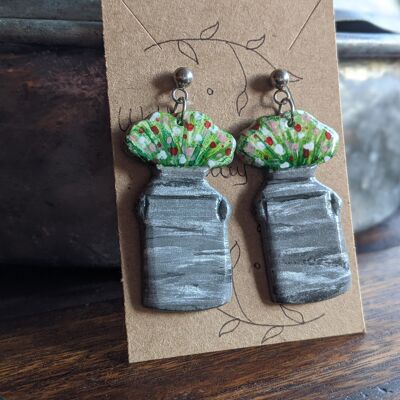 Milk pail with wildflowers air dry clay earrings