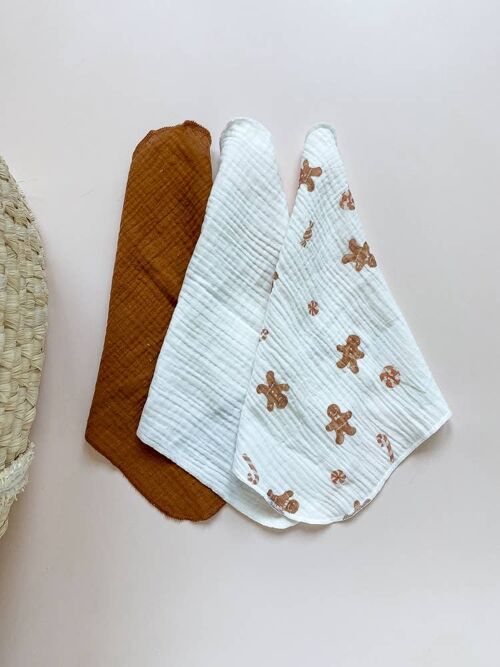 Burp cloth set of 3 /  gingerbread man + snowman