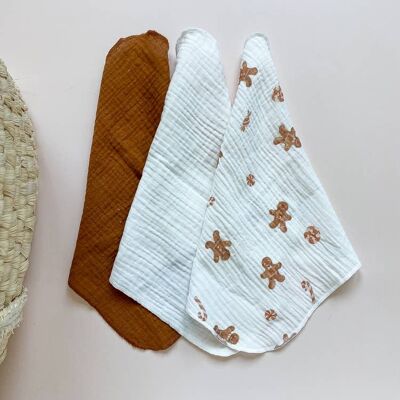 Burp cloth set of 3 /  gingerbread man + snowman