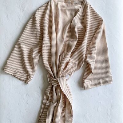 Cotton robe /  stripes - hazelnut & cream