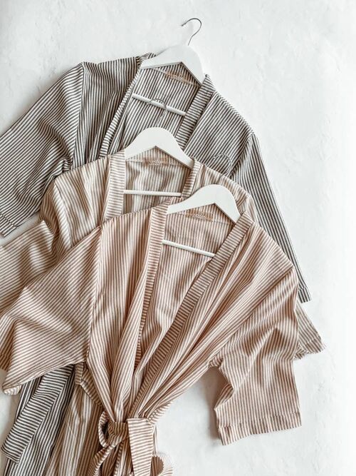 Cotton robe /  stripes - beige & cream