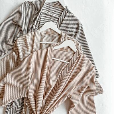 Cotton robe /  stripes - beige & cream