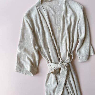 Linen + viscose robe / embroidered leaves