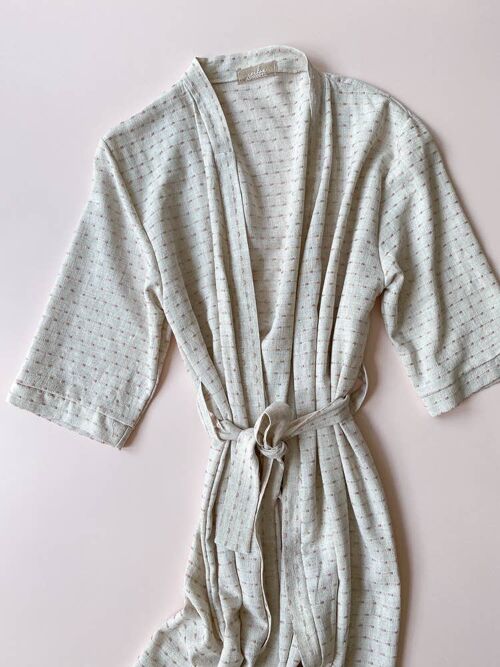 Linen + viscose robe / embroidered stripes
