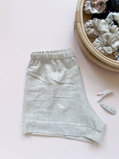 Loungewear shorts / linen + viscose embroidered leaves