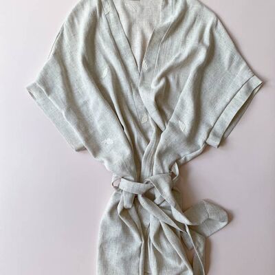 Kimono / Leinen + Viskose bestickte Blätter