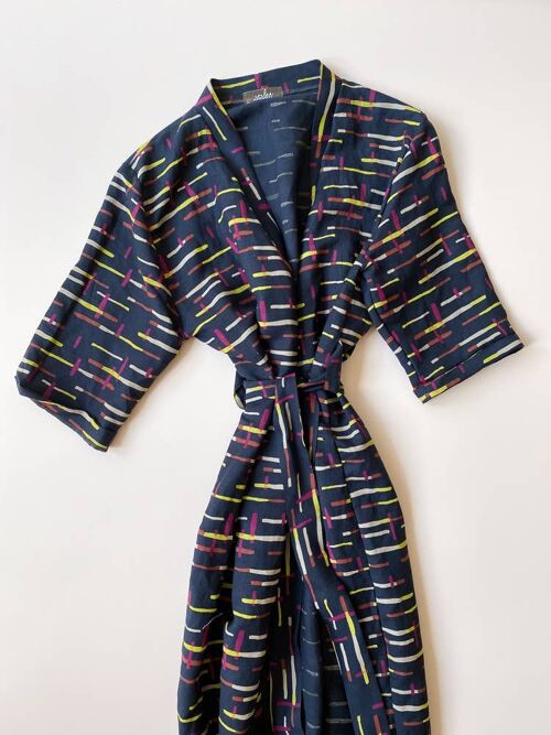Linen + viscose robe / midnight stripes
