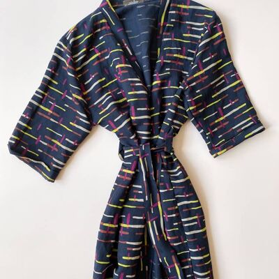 Linen + viscose robe / midnight stripes