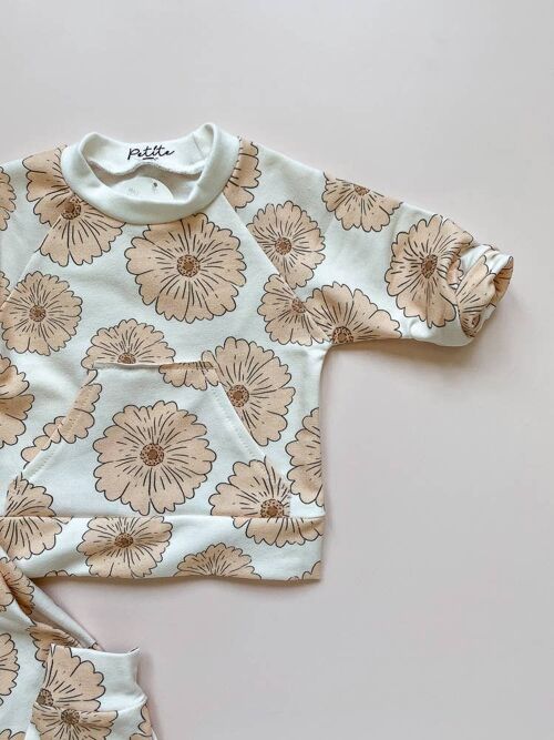 Baby cotton sweatshirt /  caramel flowers
