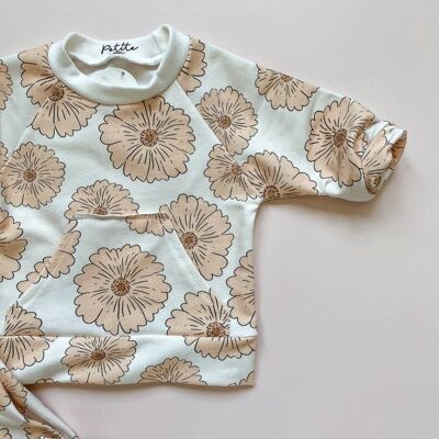 Baby cotton sweatshirt /  caramel flowers