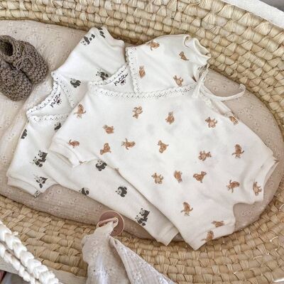 Maglia a coste + pagliaccetto in pizzo Teddy bear