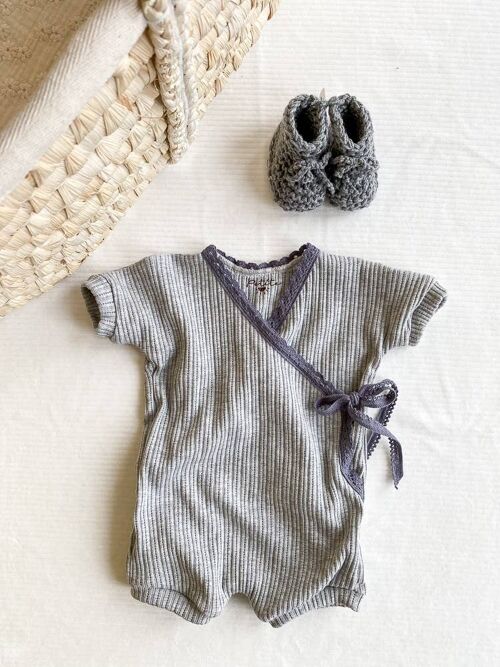 Ribbed knit + lace romper