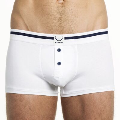 White shorty with navy blue buttons