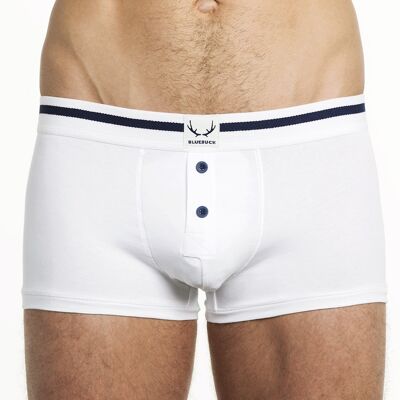 White shorty with navy blue buttons