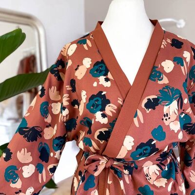 Kimono fleuri terre cuite