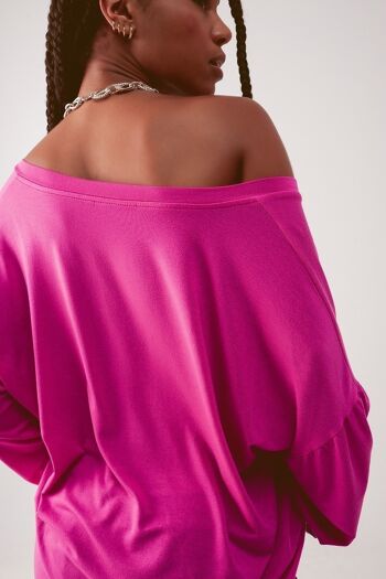 Top fushia manches longues col V en modal 5