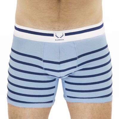 Hellblaue lange Boxershorts mit dunkelblauen Streifen