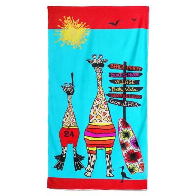 Mikrofaser Strandtuch 100% Polyester Giraffe 70x140cm 250g/m²